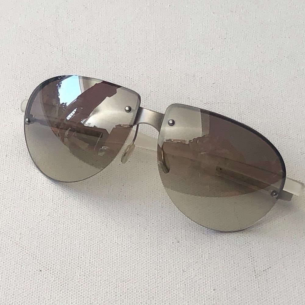 Prada Mirror Silver Clear Lens Aviator Sunglasses